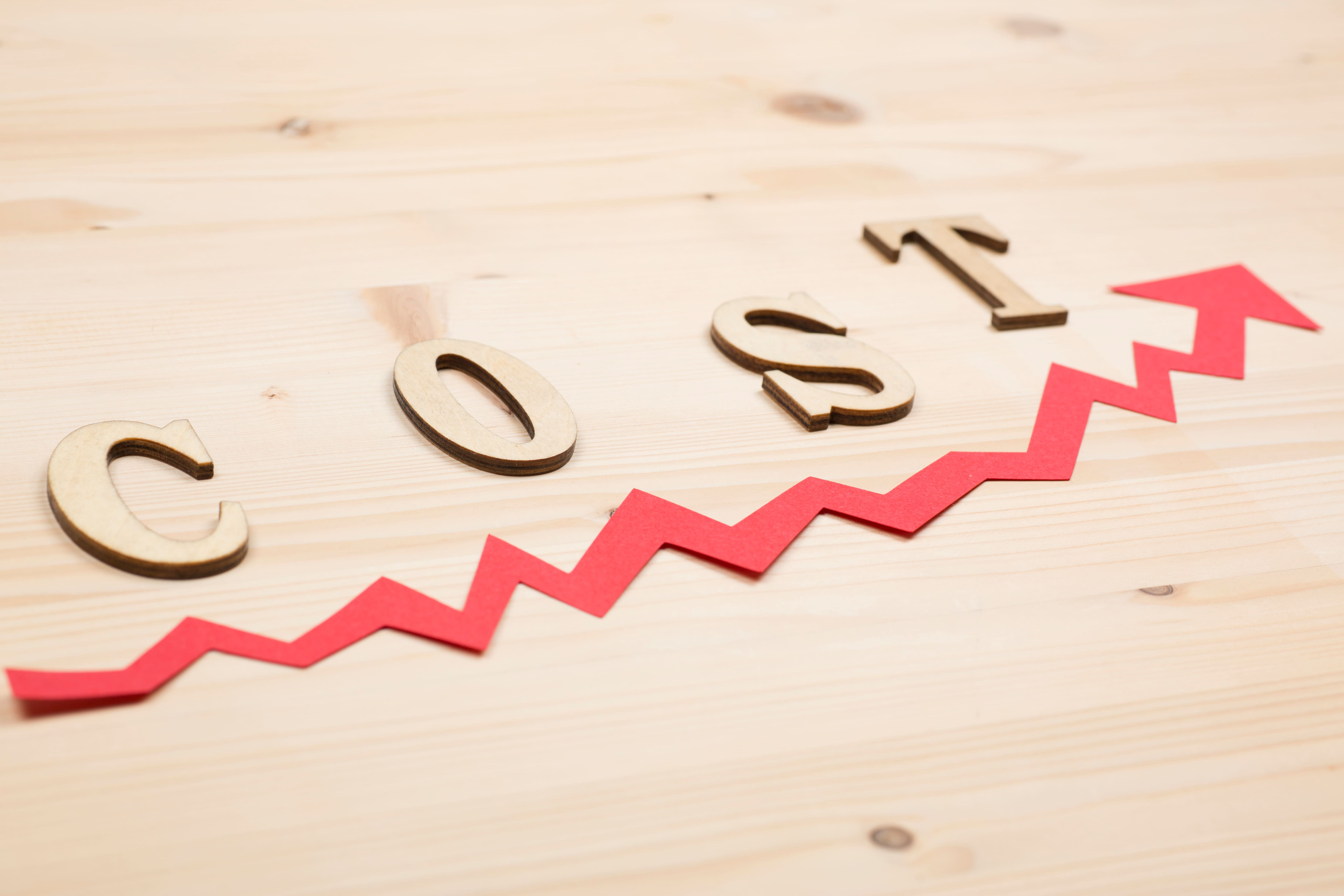 COSTの文字と右上がりの赤い矢印で示す費用の上昇イメージ